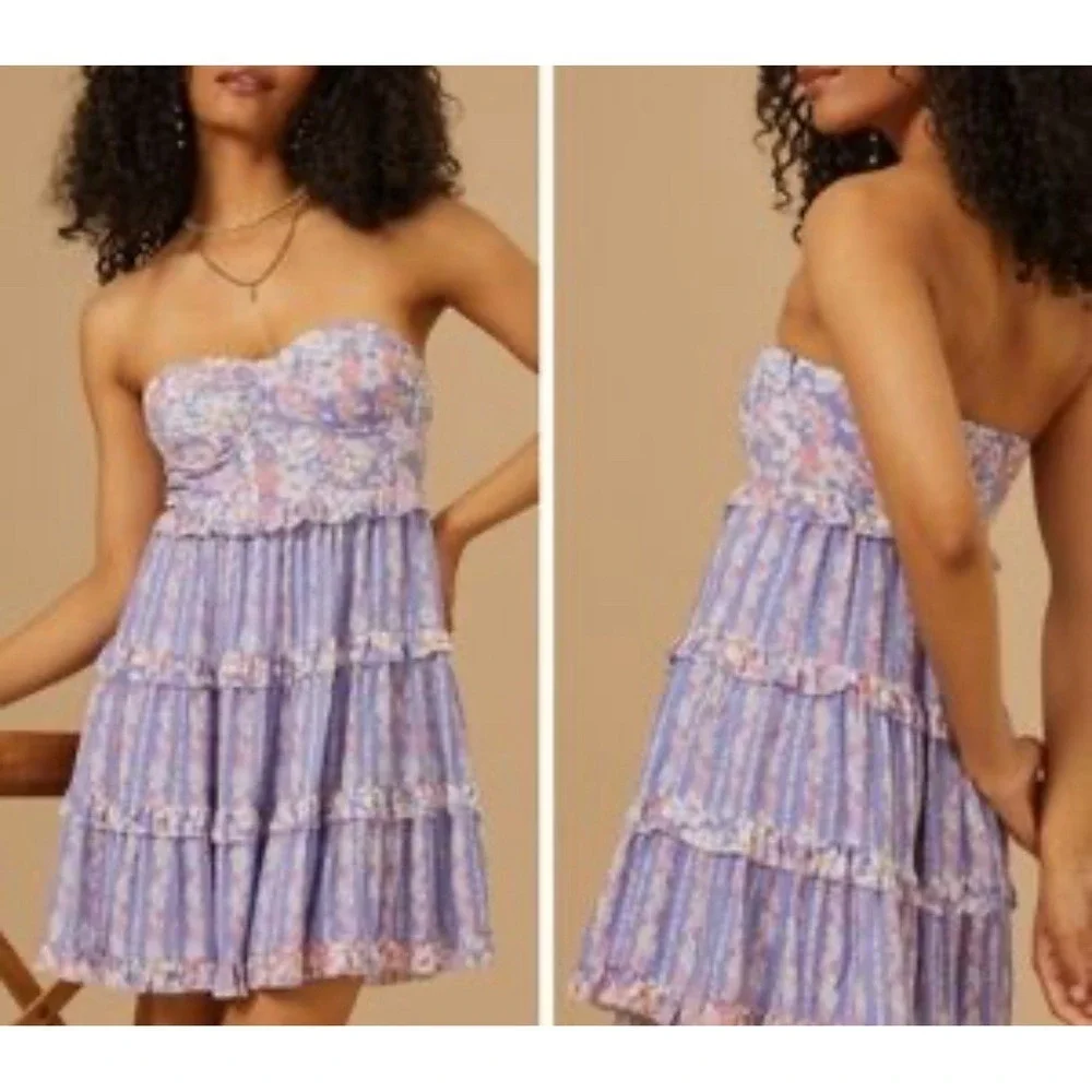 Altar'd State Floral Strapless Mini Lined  Sundress Size XL
